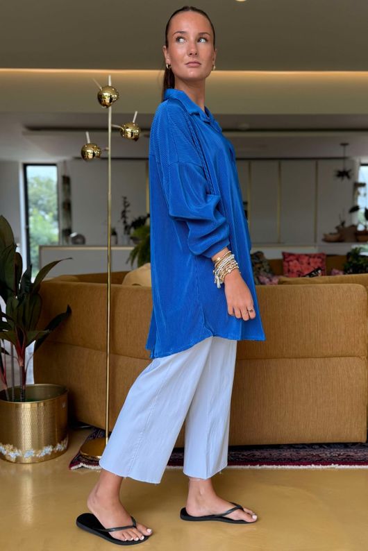 Made in Italy Plisse Shirt Lapis /8 =
